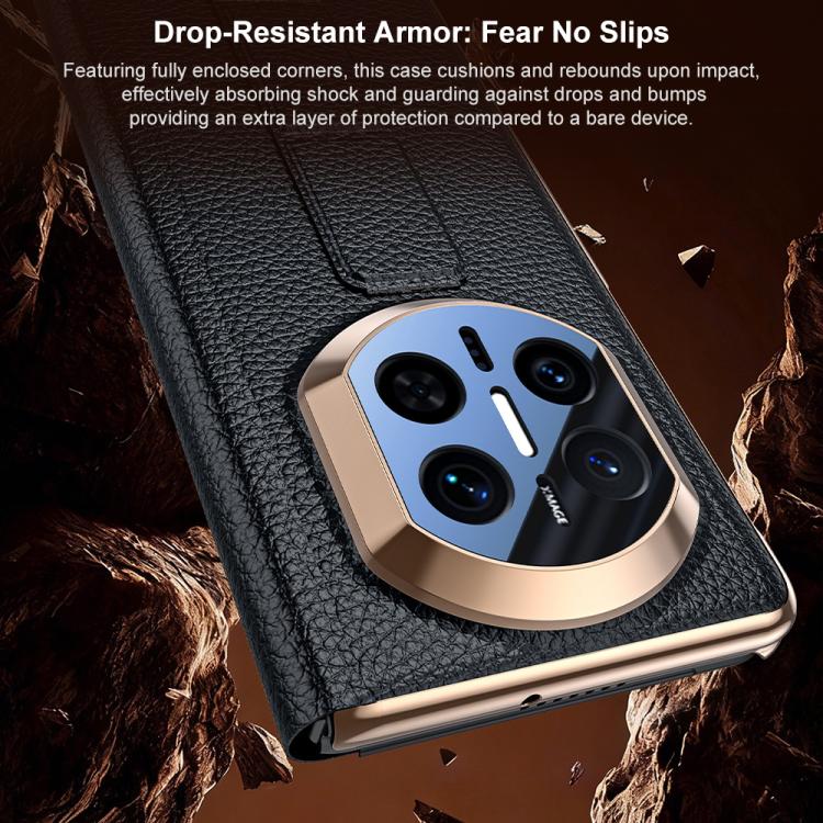 For Huawei Mate X7 Sliding Wristband Holder View Window Genuine Leather Phone Case