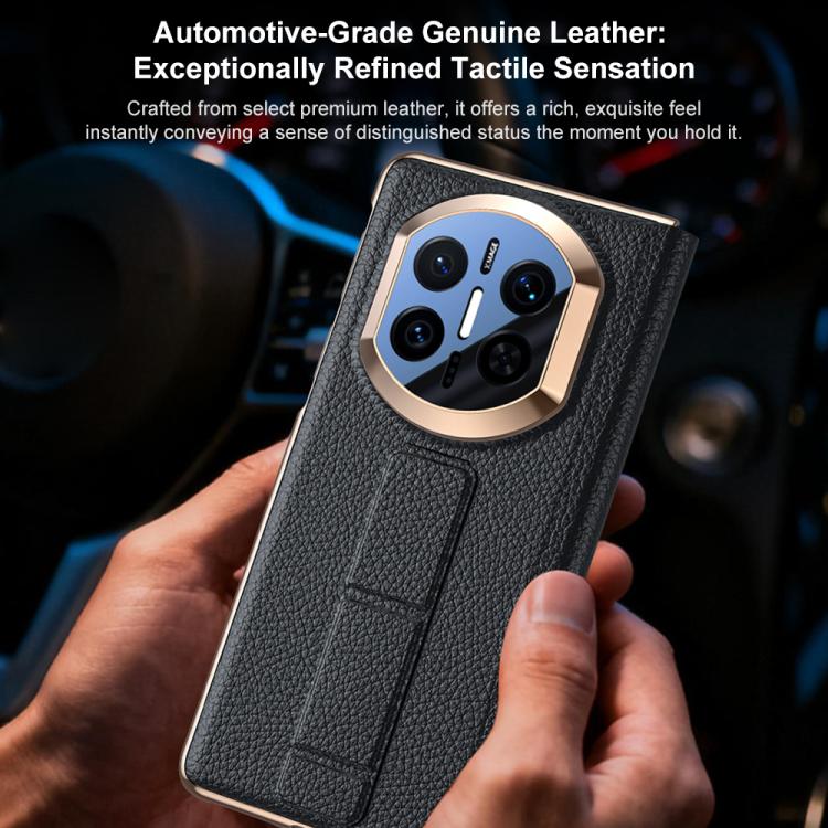 For Huawei Mate X7 Sliding Wristband Holder View Window Genuine Leather Phone Case