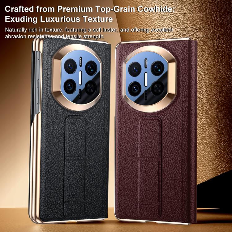 For Huawei Mate X7 Sliding Wristband Holder View Window Genuine Leather Phone Case