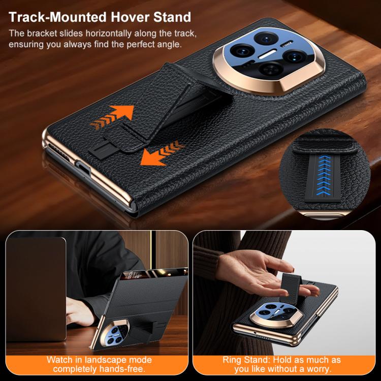 For Huawei Mate X7 Sliding Wristband Holder View Window Genuine Leather Phone Case