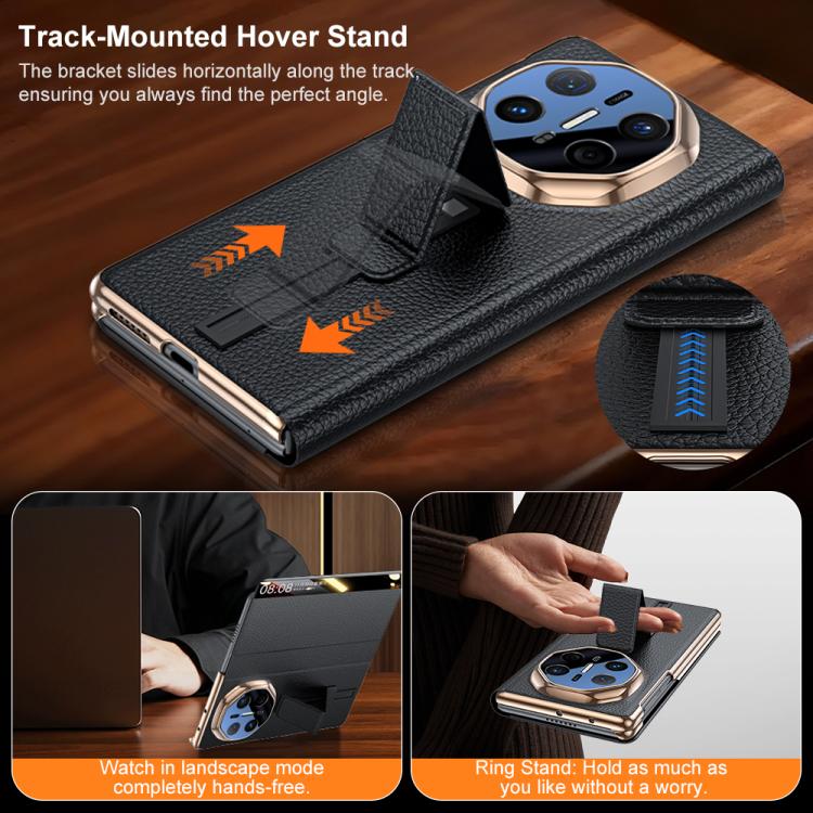For Huawei Mate X6 Sliding Wristband Holder View Window Genuine Leather Phone Case