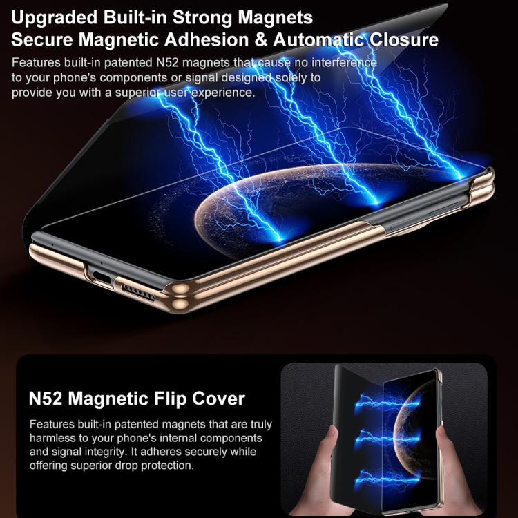 For Huawei Mate X6 Sliding Wristband Holder View Window Genuine Leather Phone Case