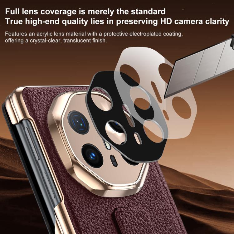 For Huawei Mate X6 Sliding Wristband Holder View Window Genuine Leather Phone Case