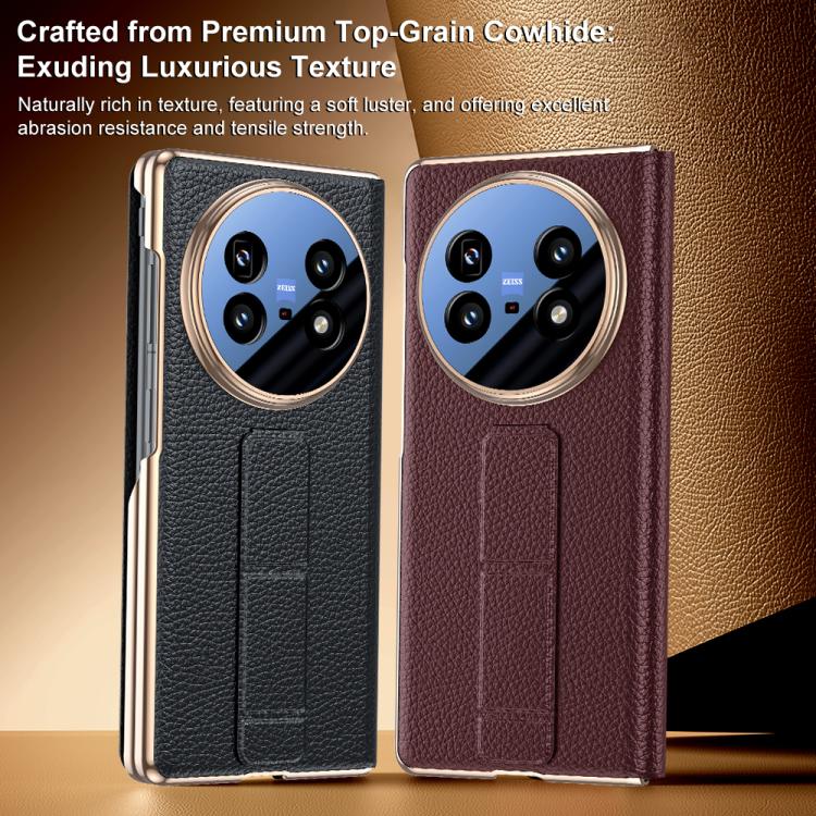 For vivo X Fold5 Sliding Wristband Holder View Window Genuine Leather Phone Case