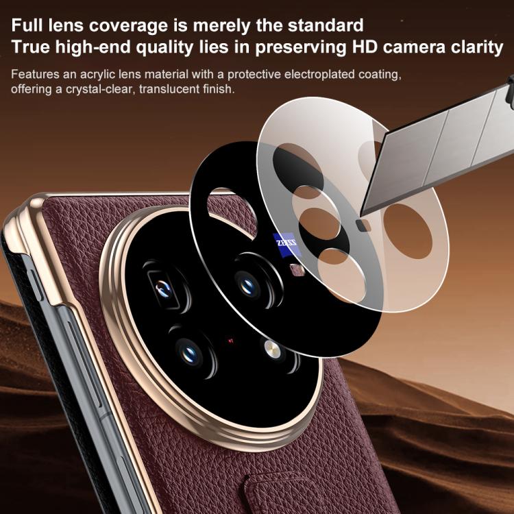 For vivo X Fold5 Sliding Wristband Holder View Window Genuine Leather Phone Case