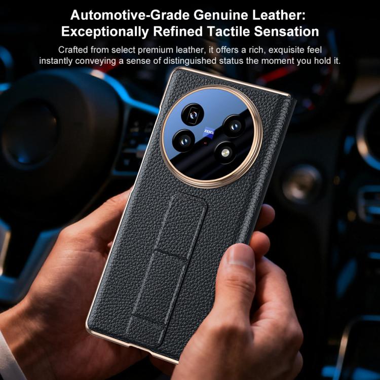 For vivo X Fold5 Sliding Wristband Holder View Window Genuine Leather Phone Case