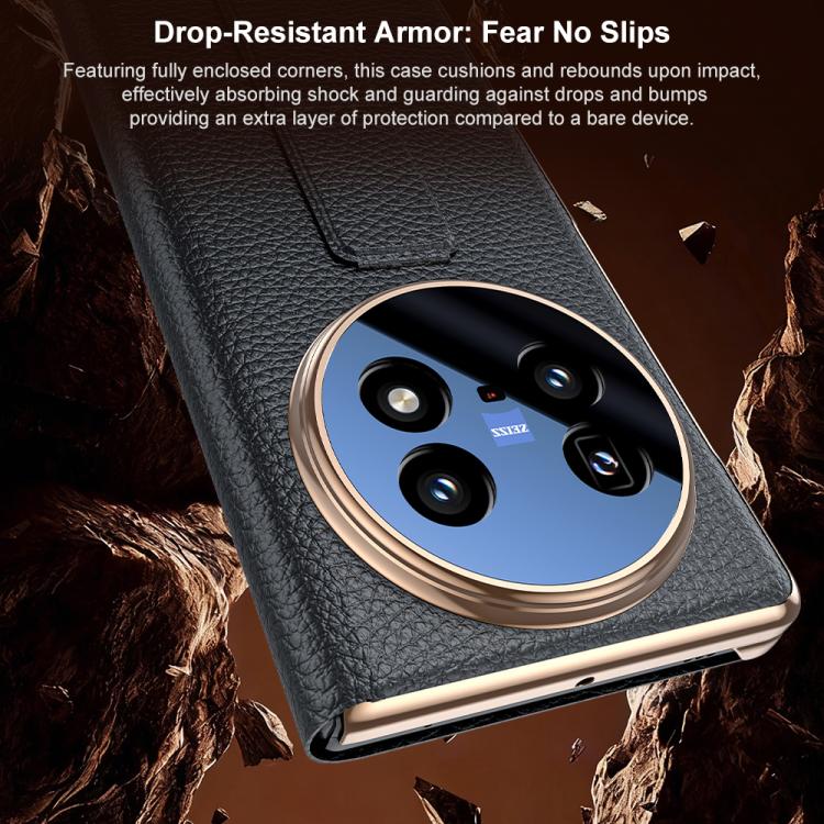 For vivo X Fold5 Sliding Wristband Holder View Window Genuine Leather Phone Case