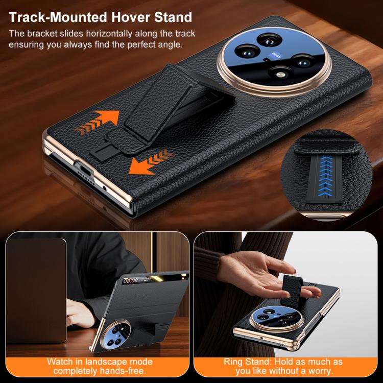 For vivo X Fold5 Sliding Wristband Holder View Window Genuine Leather Phone Case