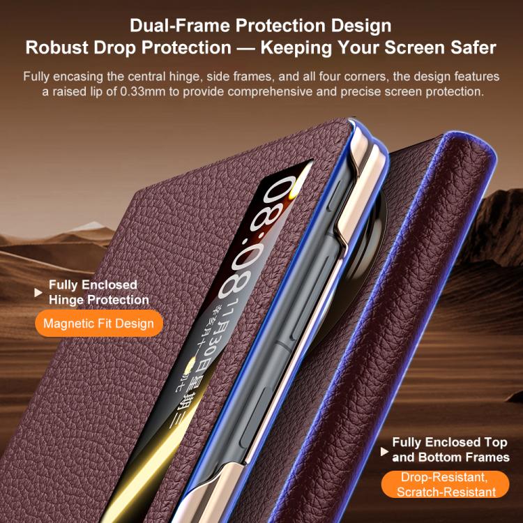 For vivo X Fold5 Sliding Wristband Holder View Window Genuine Leather Phone Case