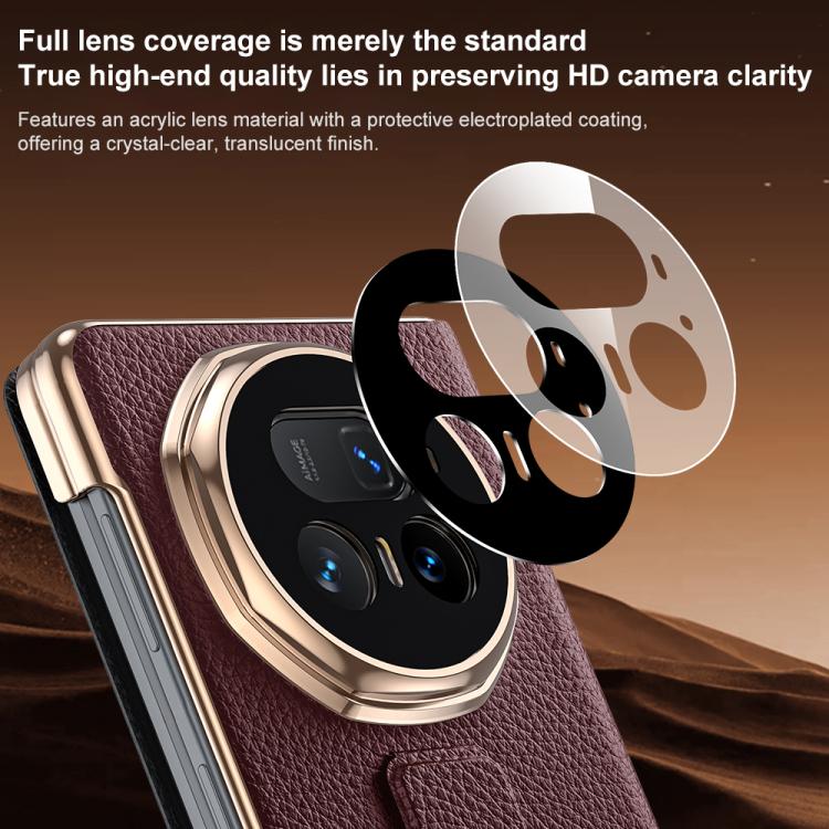 For Honor Magic V5 Sliding Wristband Holder View Window Genuine Leather Phone Case
