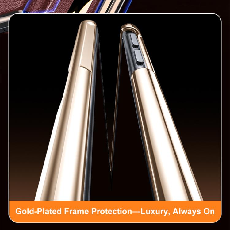 For Honor Magic V5 Magnetic Rotating Holder View Window Genuine Leather Phone Case