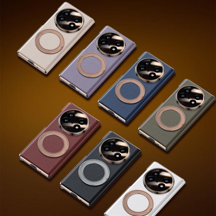 For vivo X Fold5 Magnetic Rotating Holder View Window Genuine Leather Phone Case