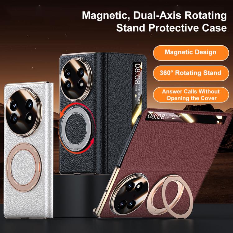 For vivo X Fold5 Magnetic Rotating Holder View Window Genuine Leather Phone Case