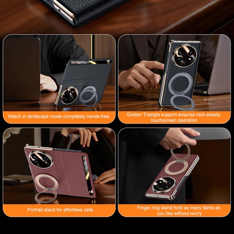 For vivo X Fold5 Magnetic Rotating Holder View Window Genuine Leather Phone Case