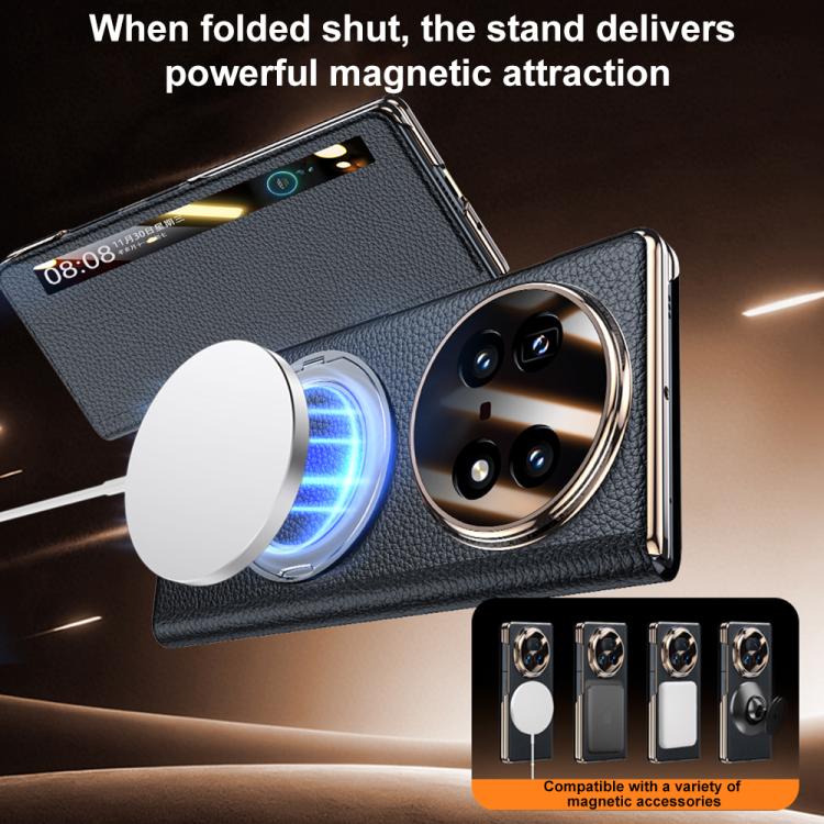 For vivo X Fold5 Magnetic Rotating Holder View Window Genuine Leather Phone Case