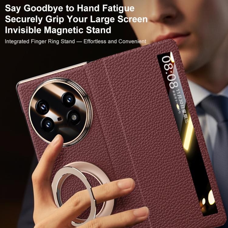 For vivo X Fold5 Magnetic Rotating Holder View Window Genuine Leather Phone Case