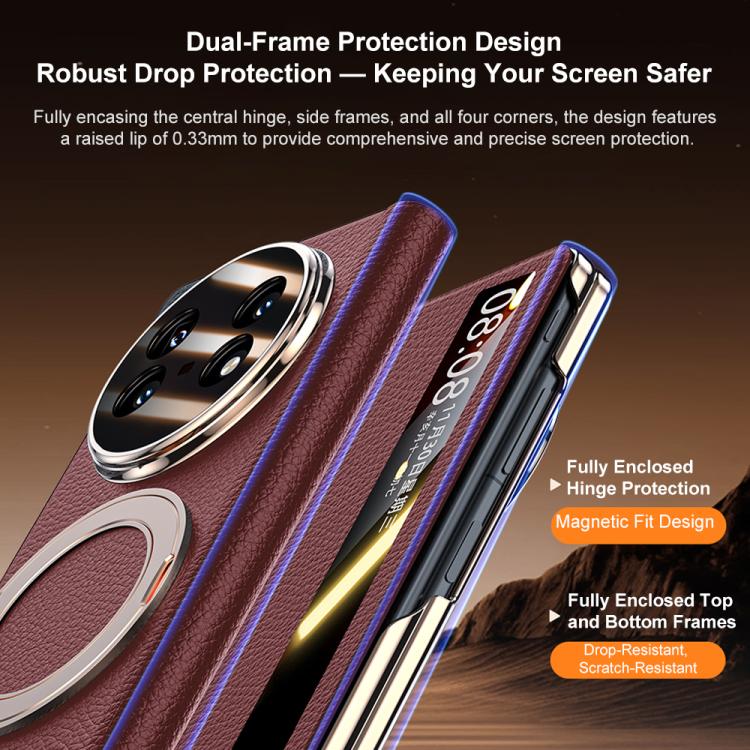 For vivo X Fold5 Magnetic Rotating Holder View Window Genuine Leather Phone Case