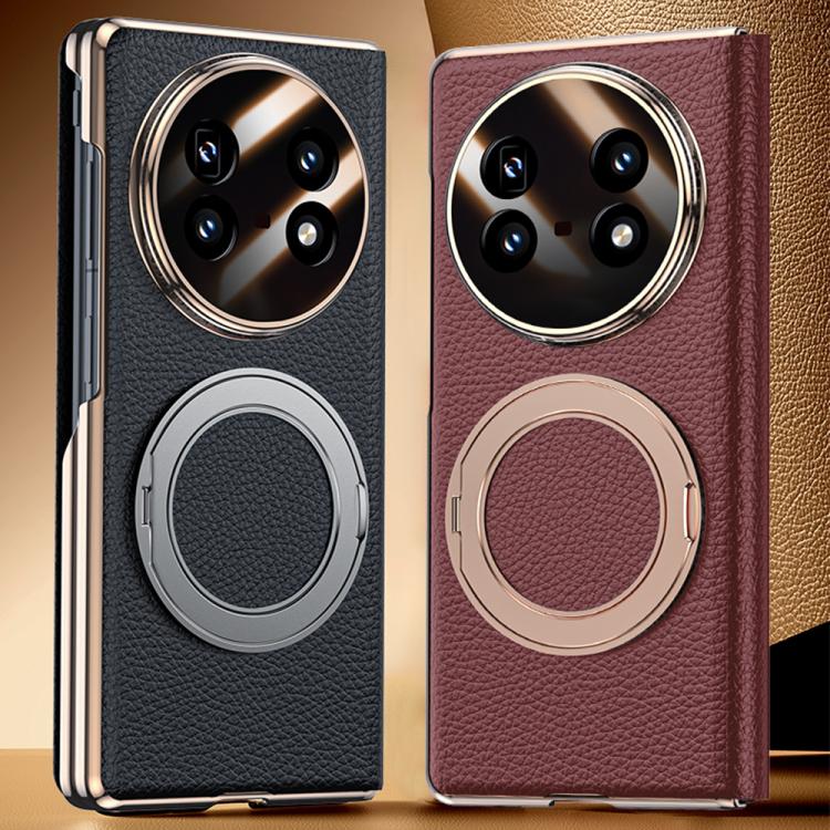 For vivo X Fold5 Magnetic Rotating Holder View Window Genuine Leather Phone Case