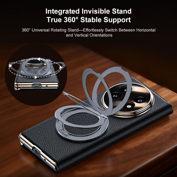 For vivo X Fold5 Magnetic Rotating Holder View Window Genuine Leather Phone Case
