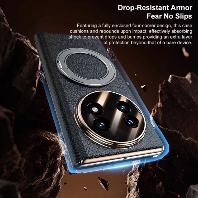 For vivo X Fold5 Magnetic Rotating Holder View Window Genuine Leather Phone Case