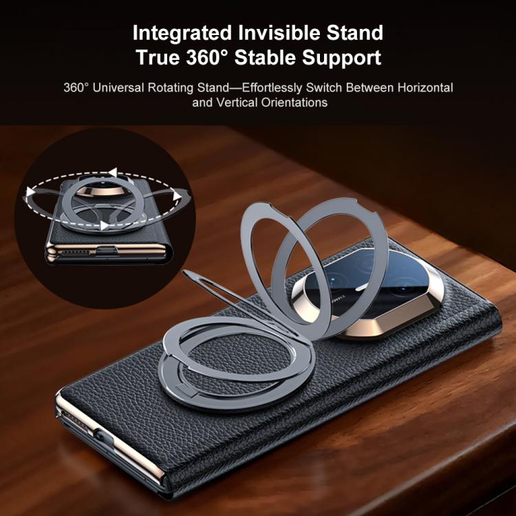 For Huawei Mate X7 Magnetic Rotating Holder View Window Genuine Leather Phone Case