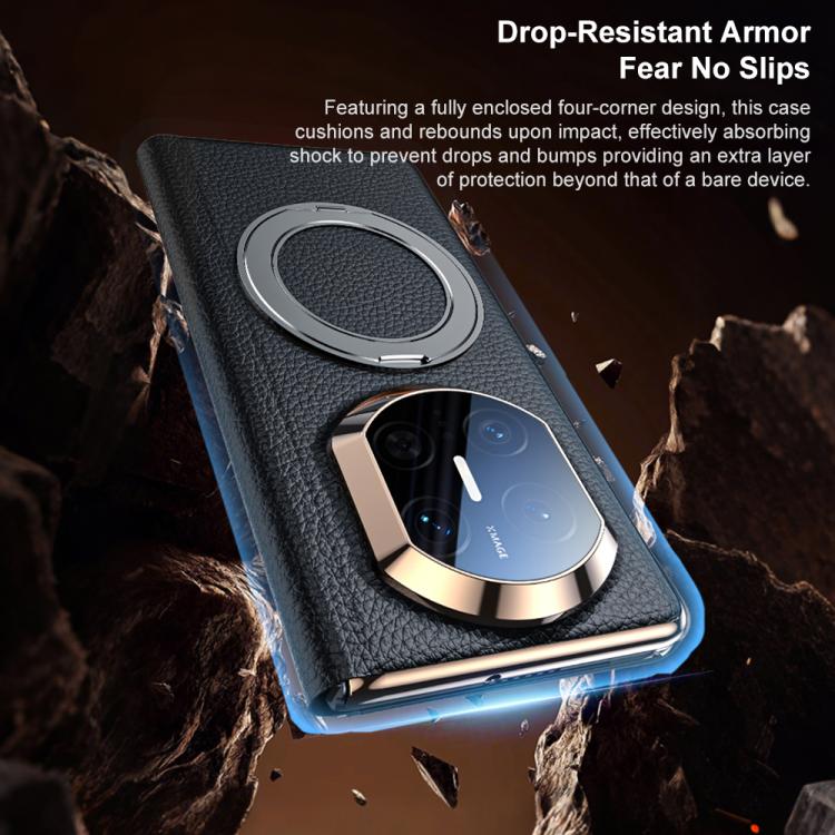 For Huawei Mate X7 Magnetic Rotating Holder View Window Genuine Leather Phone Case