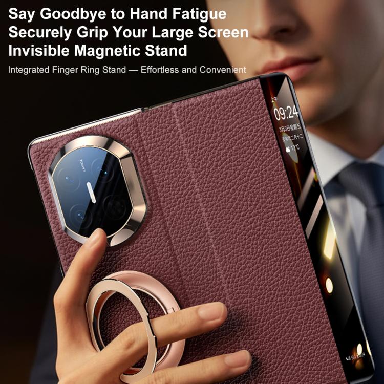 For Huawei Mate X7 Magnetic Rotating Holder View Window Genuine Leather Phone Case