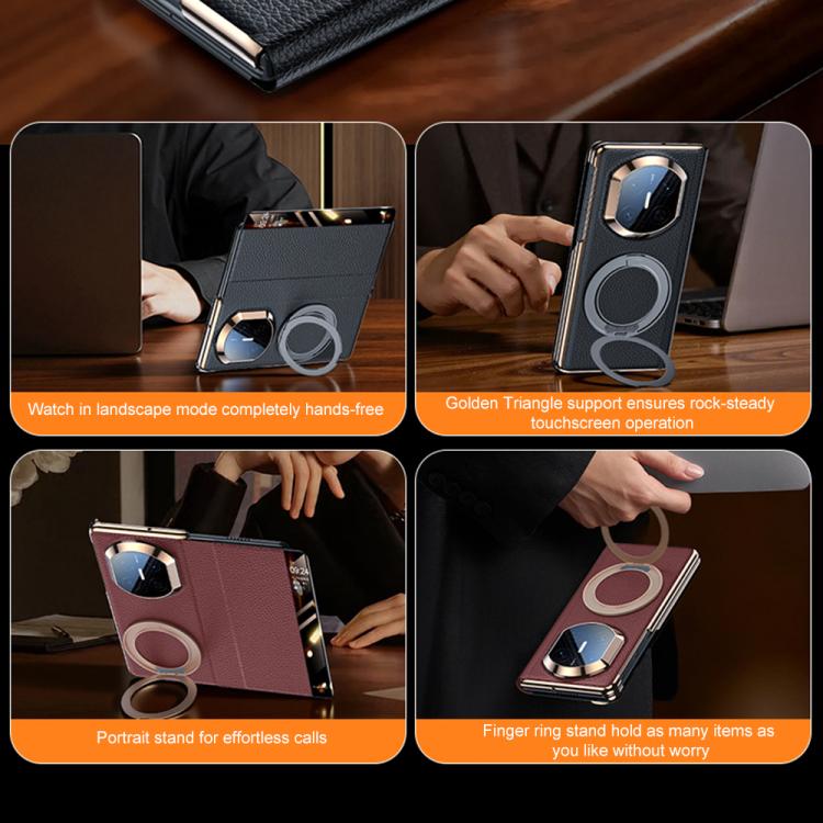 For Huawei Mate X7 Magnetic Rotating Holder View Window Genuine Leather Phone Case