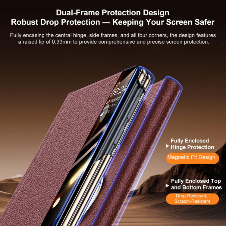 For Huawei Mate X7 Magnetic Rotating Holder View Window Genuine Leather Phone Case