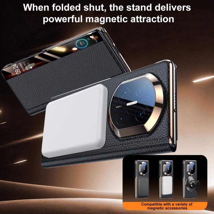 For Huawei Mate X7 Magnetic Rotating Holder View Window Genuine Leather Phone Case