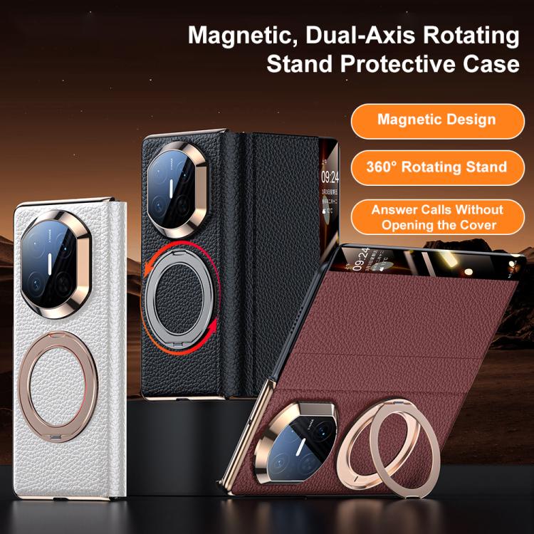 For Huawei Mate X7 Magnetic Rotating Holder View Window Genuine Leather Phone Case