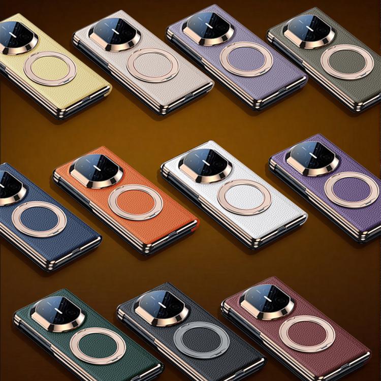 For Huawei Mate X7 Magnetic Rotating Holder View Window Genuine Leather Phone Case