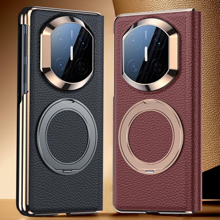 For Huawei Mate X7 Magnetic Rotating Holder View Window Genuine Leather Phone Case