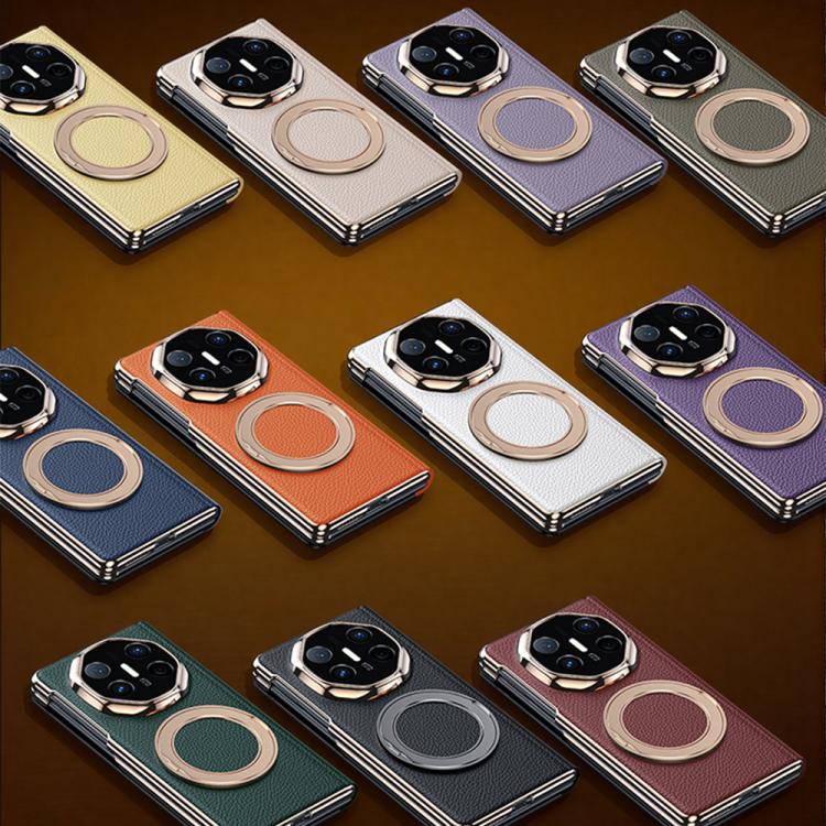 For Huawei Mate X6 Magnetic Rotating Holder View Window Genuine Leather Phone Case