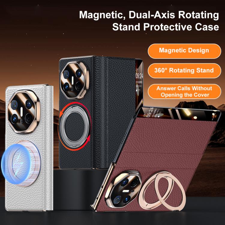 For Huawei Mate X5 Magnetic Rotating Holder View Window Genuine Leather Phone Case