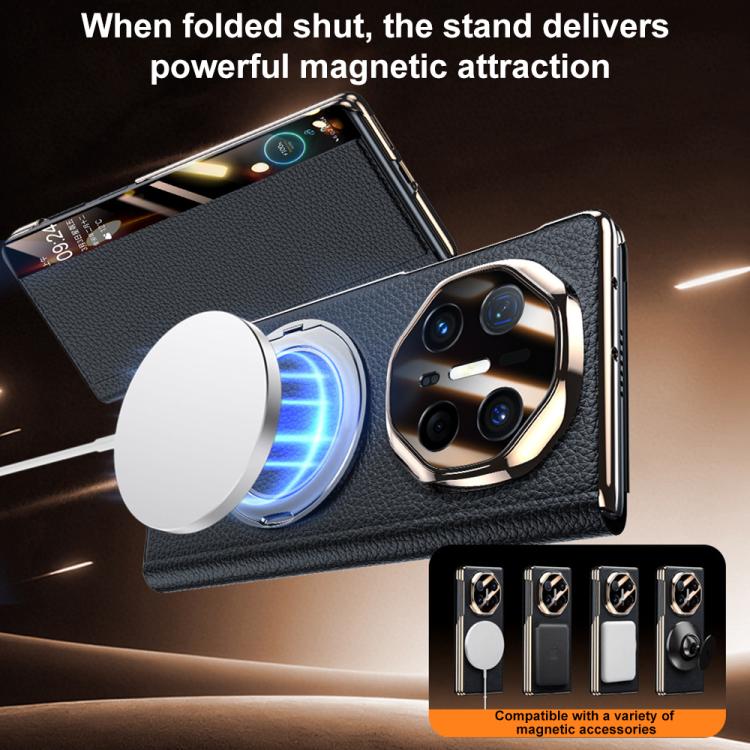 For Huawei Mate X5 Magnetic Rotating Holder View Window Genuine Leather Phone Case
