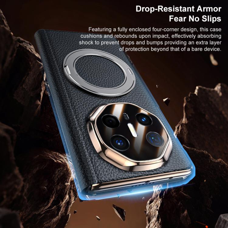 For Huawei Mate X5 Magnetic Rotating Holder View Window Genuine Leather Phone Case