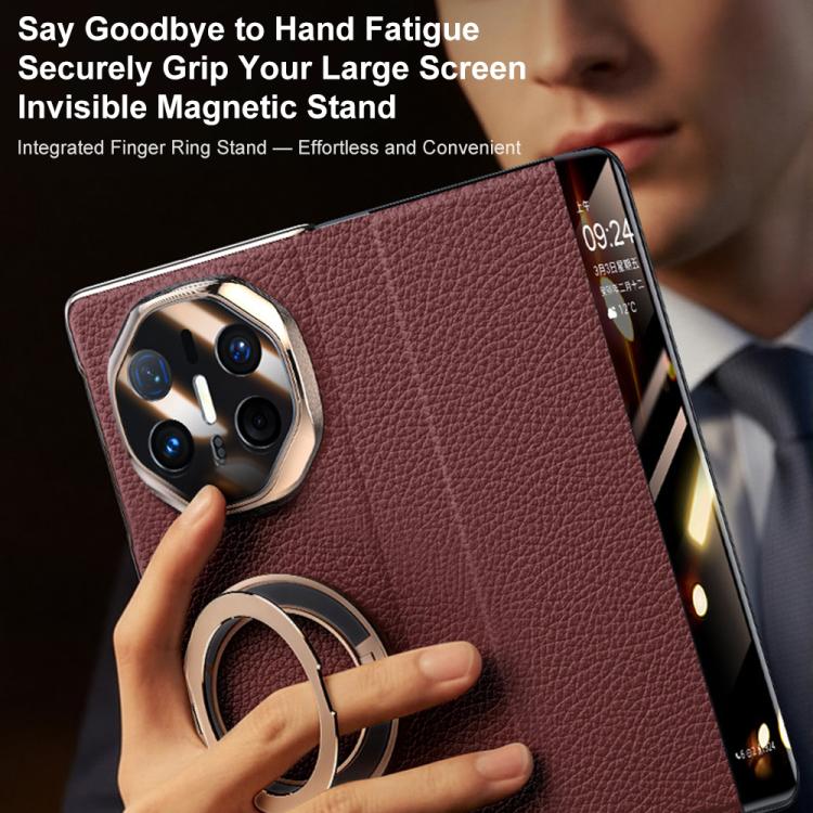 For Huawei Mate X5 Magnetic Rotating Holder View Window Genuine Leather Phone Case