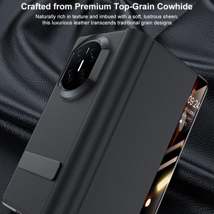 For Huawei Mate X7 Rotating Holder View Window Genuine Leather Phone Case