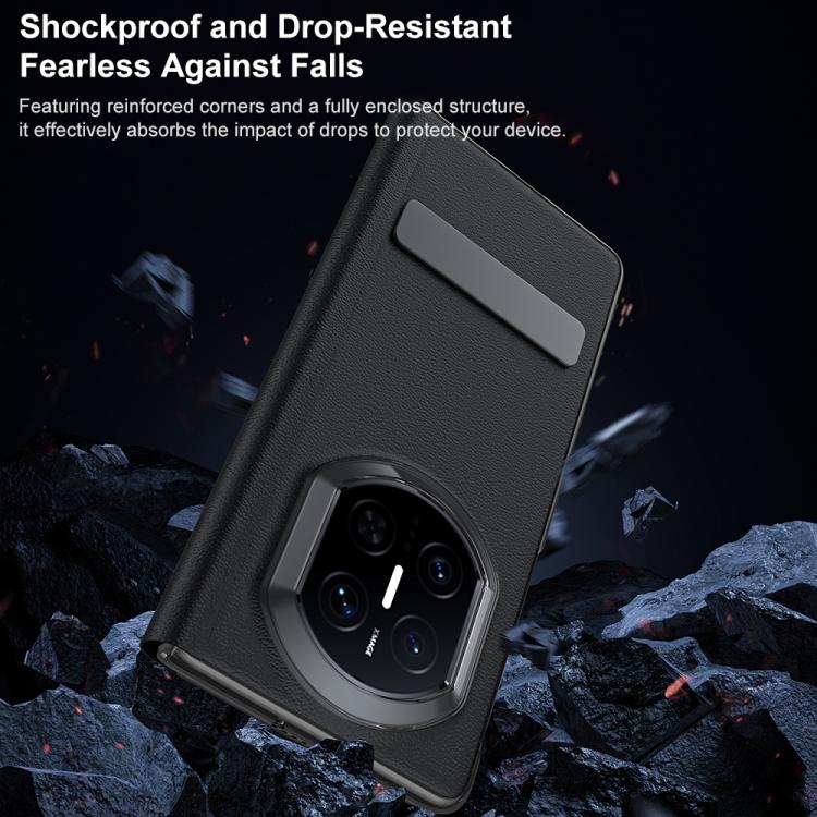 For Huawei Mate X7 Rotating Holder View Window Genuine Leather Phone Case