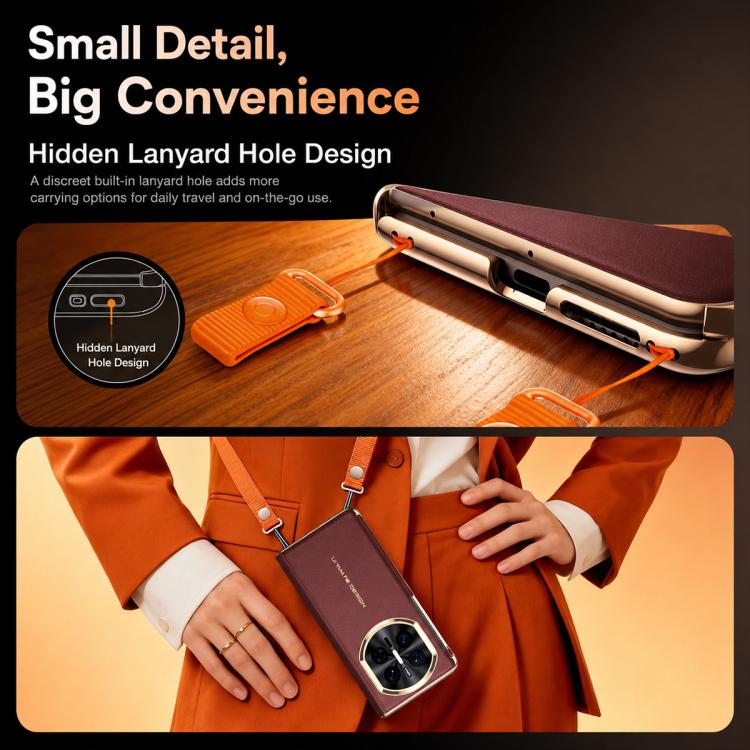 For Huawei Mate X7 Lens Holder Magnetic-Hinge Smart View Window Genuine Leather Phone Case