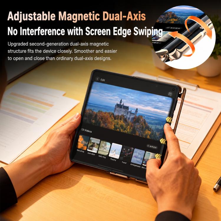 For Huawei Mate X7 Lens Holder Magnetic-Hinge Smart View Window Genuine Leather Phone Case