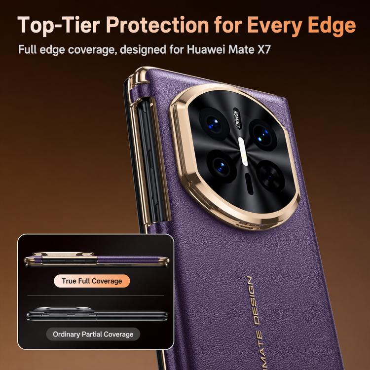 For Huawei Mate X7 Lens Holder Magnetic-Hinge Smart View Window Genuine Leather Phone Case