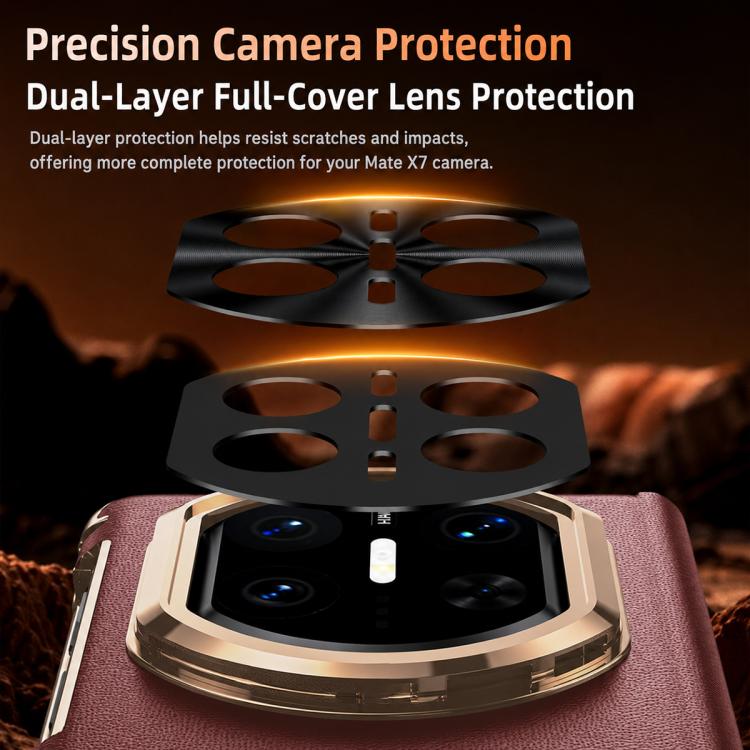 For Huawei Mate X7 Lens Holder Magnetic-Hinge Smart View Window Genuine Leather Phone Case