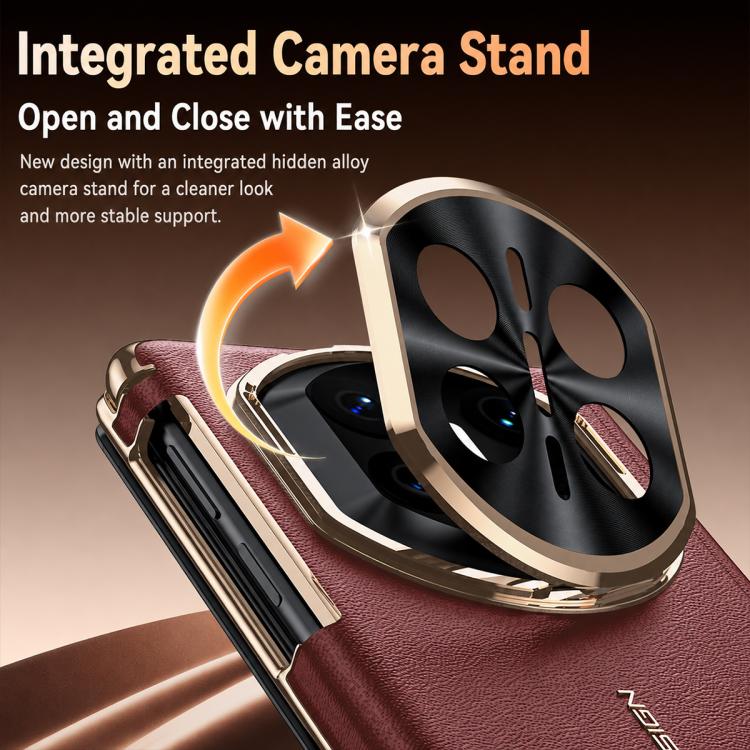 For Huawei Mate X7 Lens Holder Magnetic-Hinge Smart View Window Genuine Leather Phone Case