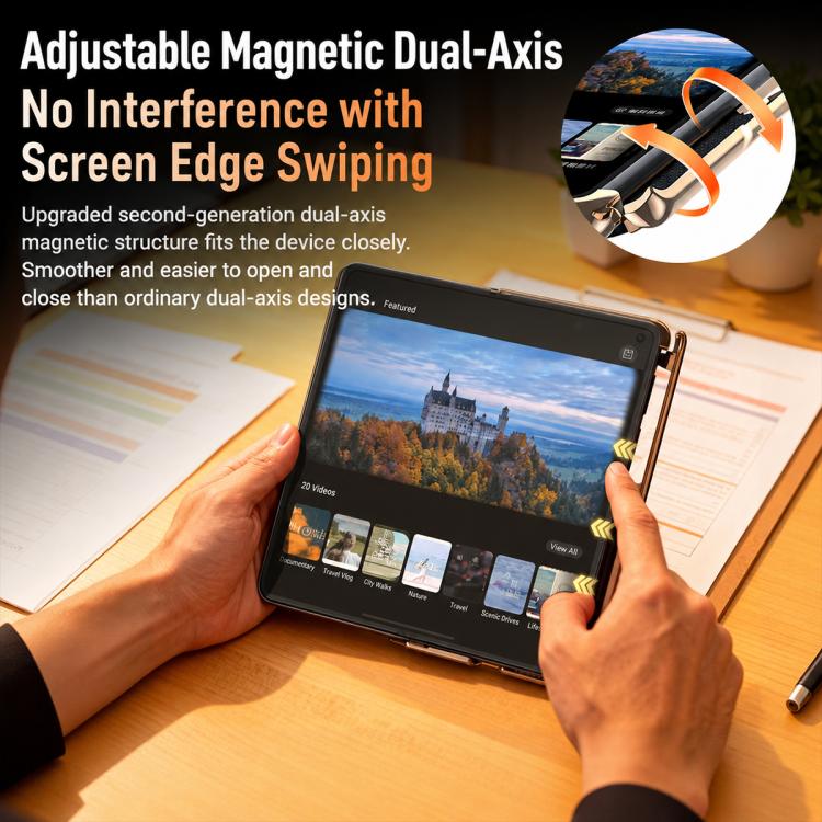 For Huawei Mate X6 Lens Holder Magnetic-Hinge Smart View Window Genuine Leather Phone Case