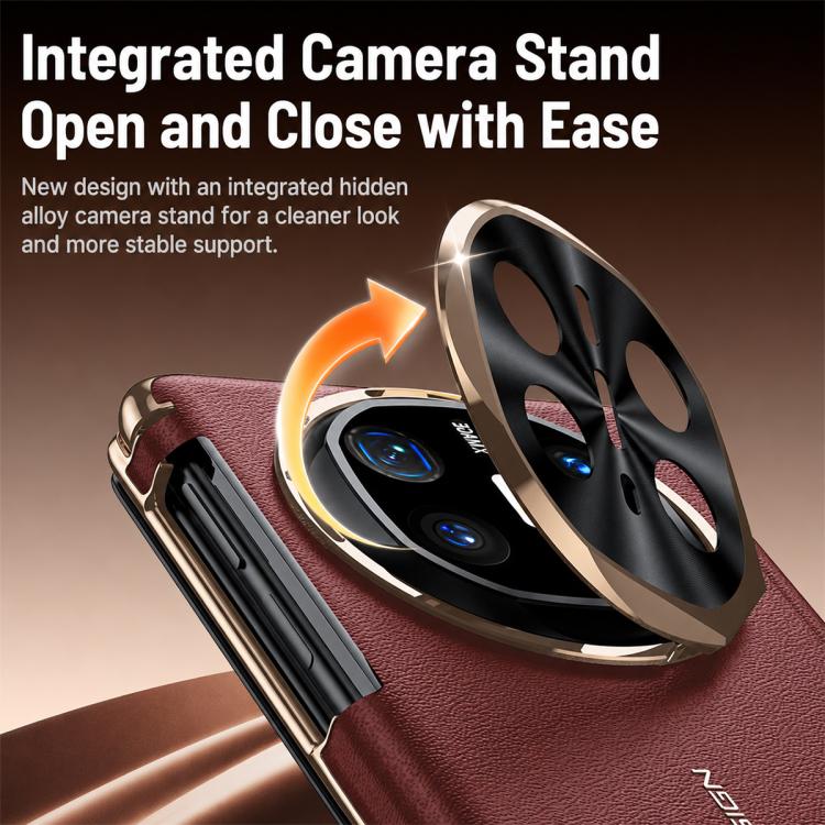 For Huawei Mate X6 Lens Holder Magnetic-Hinge Smart View Window Genuine Leather Phone Case