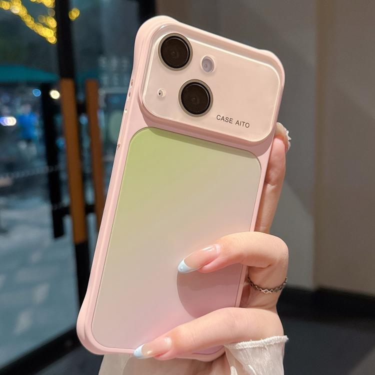 For iPhone 15 Large Window Four-Corner Airbag Gradient Phone Case with Lens Film