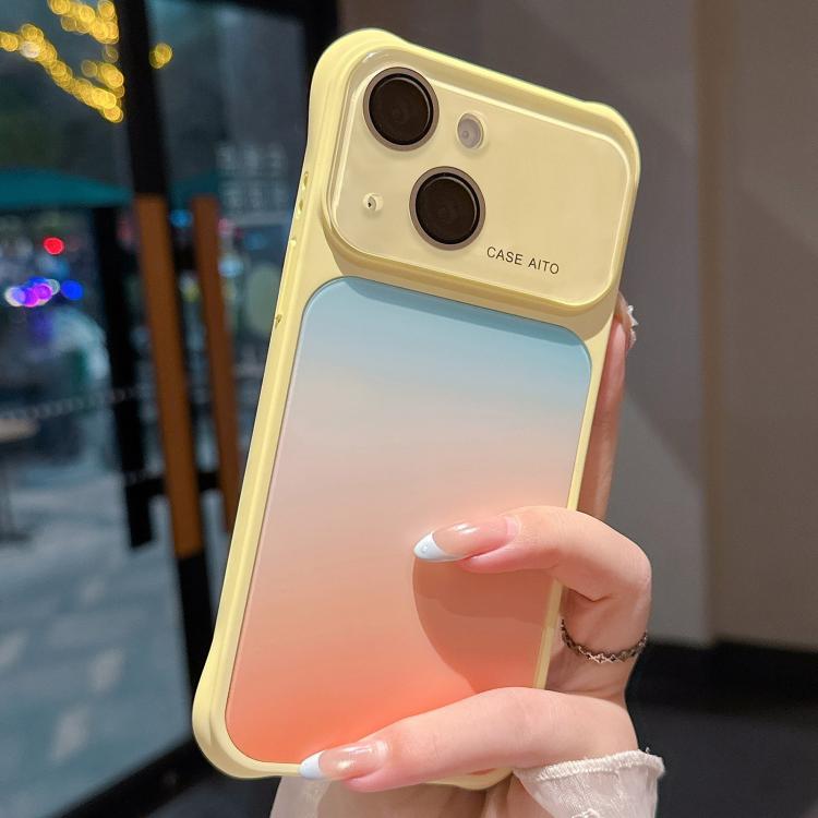 For iPhone 14 Large Window Four-Corner Airbag Gradient Phone Case with Lens Film