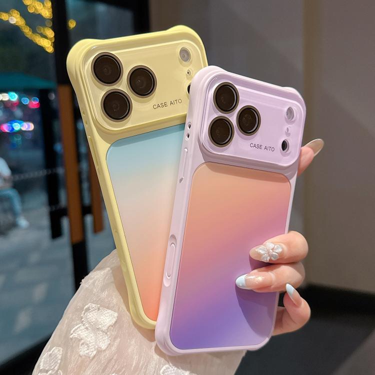 For iPhone 15 Large Window Four-Corner Airbag Gradient Phone Case with Lens Film